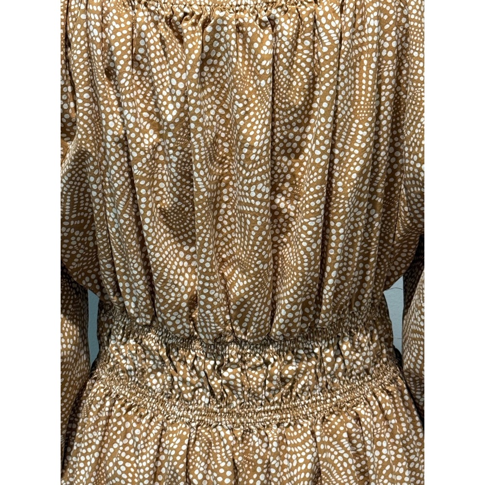 Madewell Vneck Balloon Sleeve Smocked Waist Maxi Dress Dotted Brown White Size 6 - Picture 11 of 12